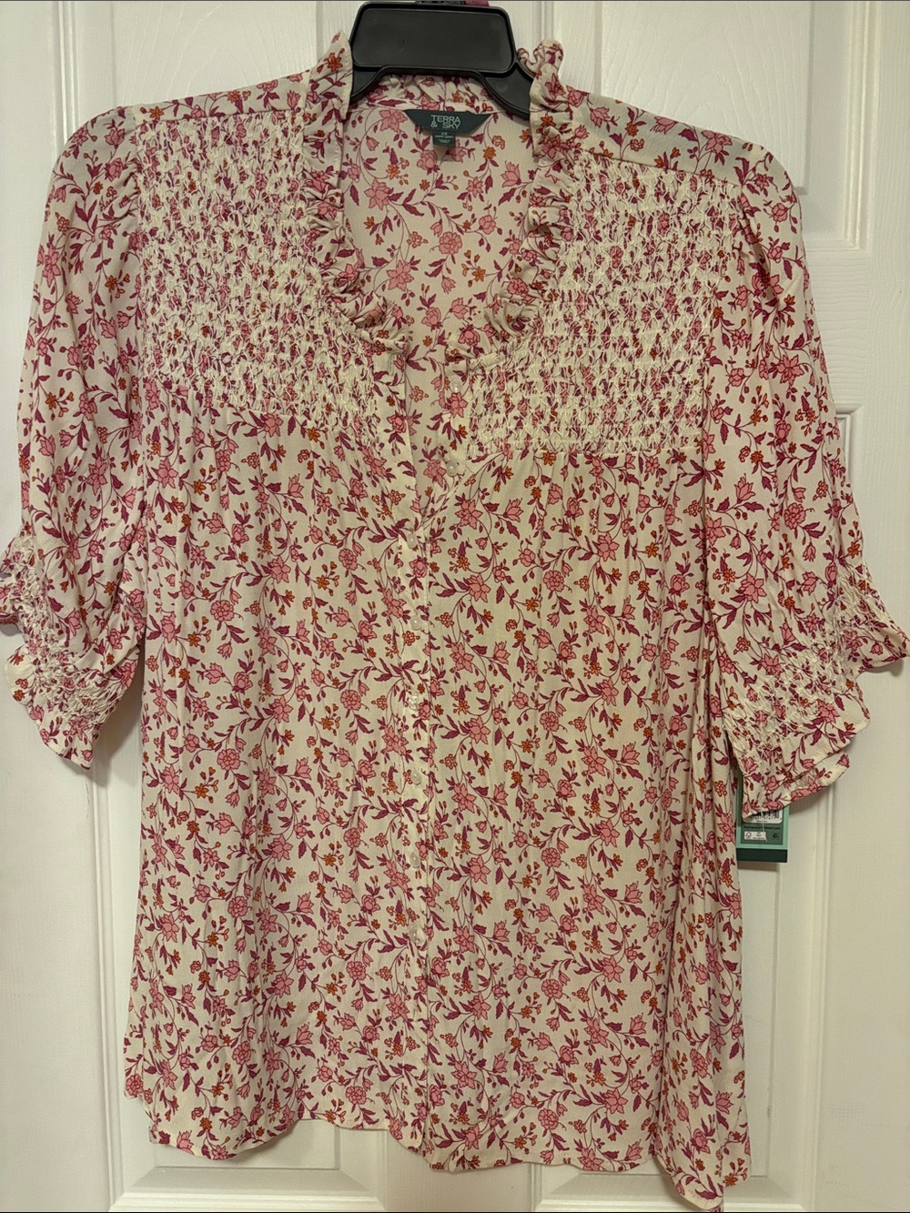 Terra & Sky Cream Blouse with Rose Floral Print